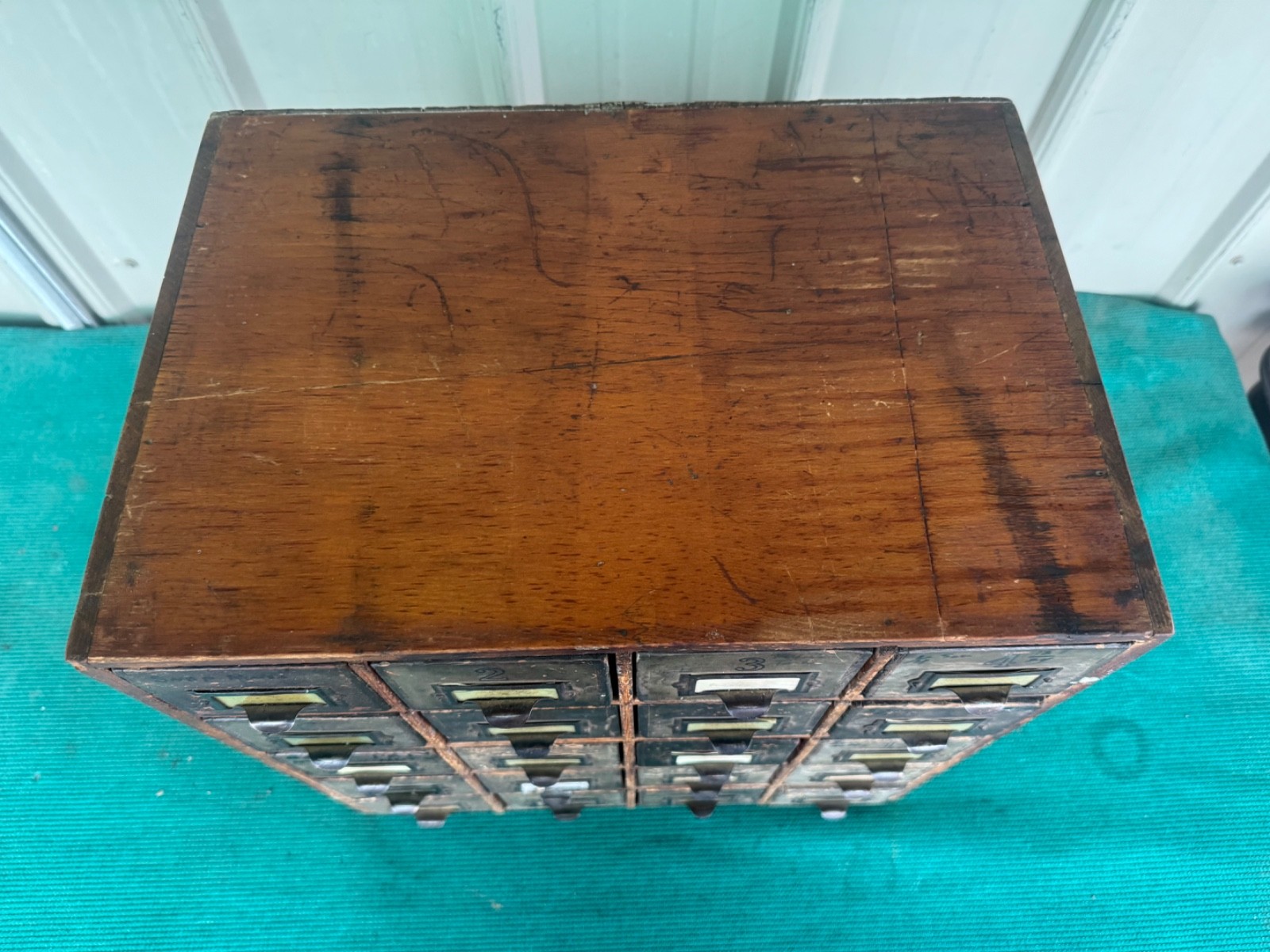 Antique Apothecary Wood Cabinet Bin Nuts, Bolts, Screws 20 Drawers 17"x12"x17"