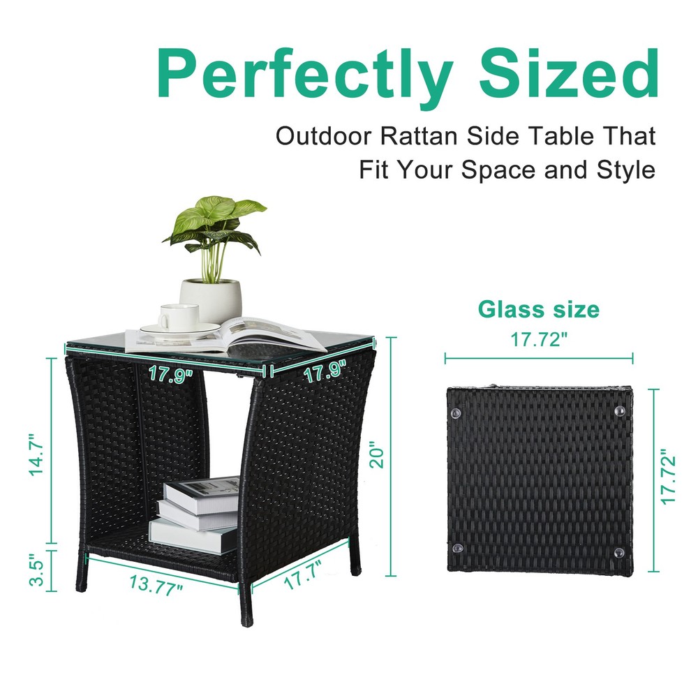 Outdoor Patio Wicker Side Table, Square End Table Bistro Coffee Table