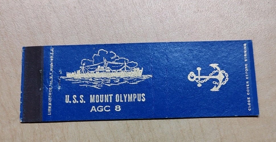 Mount McKinley Class Force Command Ship USS Mount Olympus AGC-8 Matchbook Cover