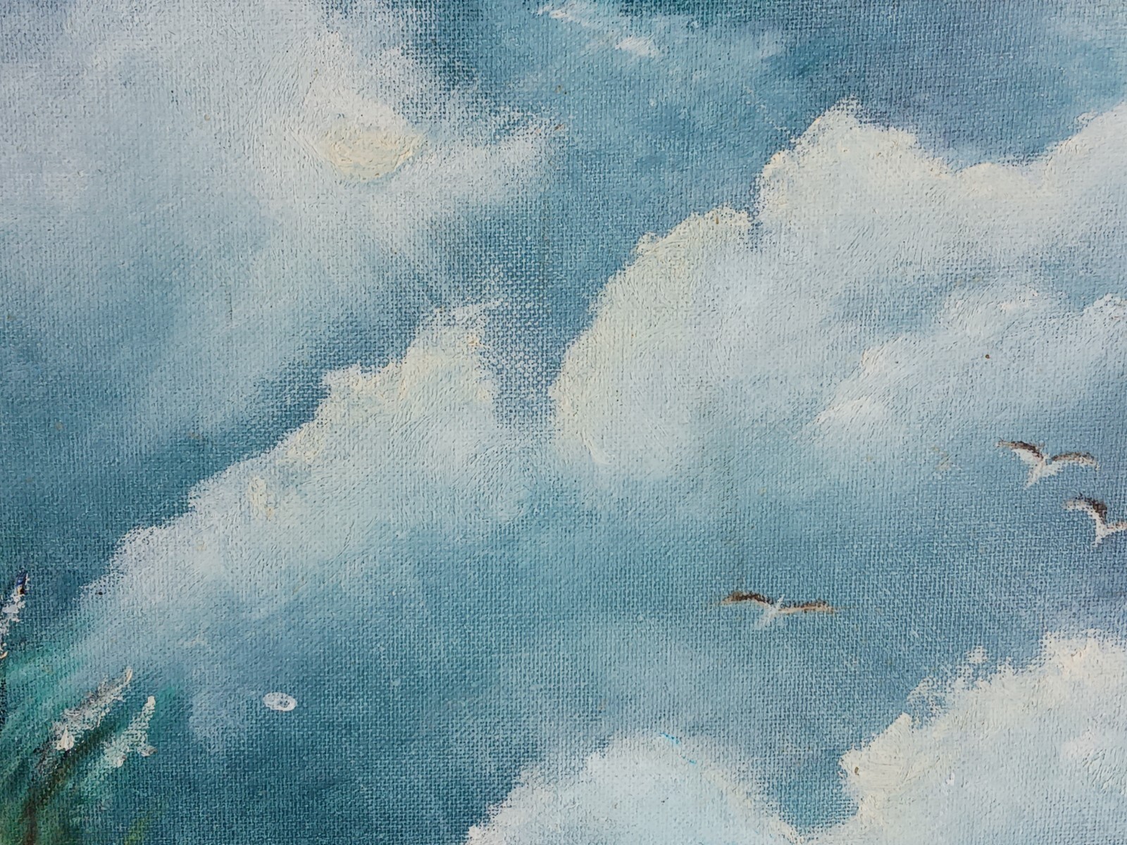 Vintage painting Seascape Beach Ocean signed V. Jackson Exhib. Vancouver, WA