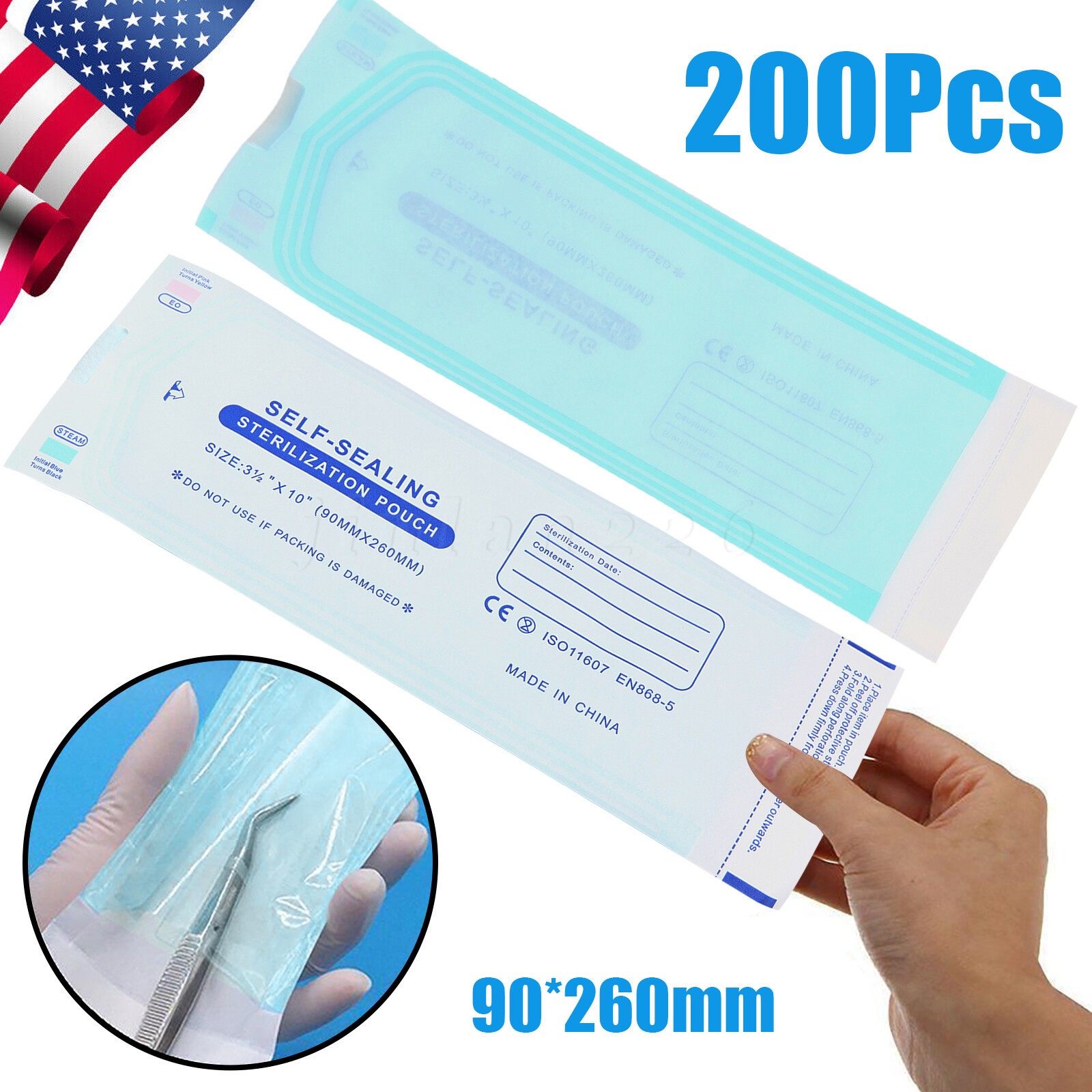 200 Self Sealing Sterilization Pouches Autoclave Pouch,Disposable Sterilizer Bag