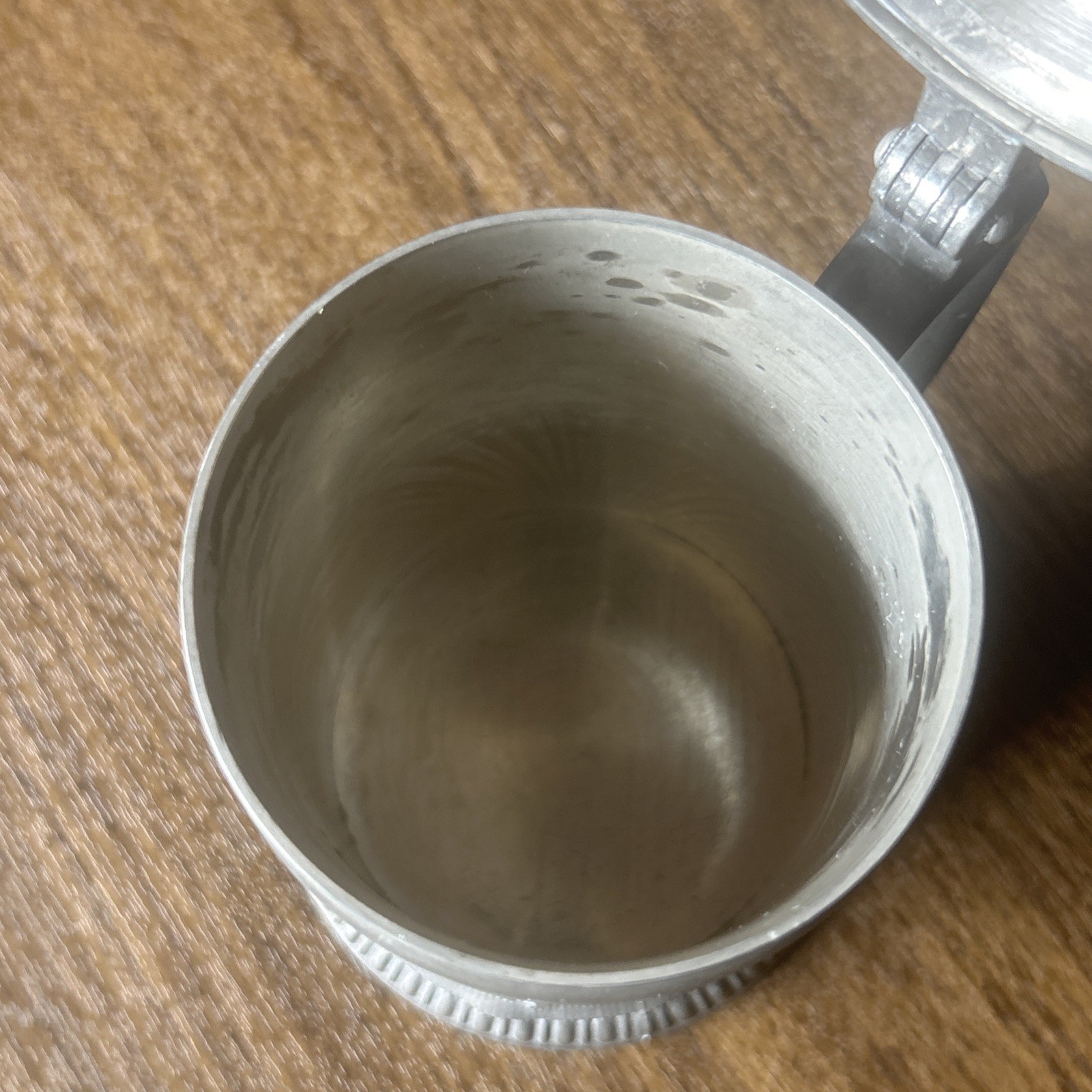 Vintage ceramic German stoneware beer mug with tin cap