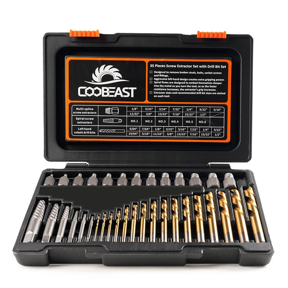 Coobeast 35 Pcs Screw Extractor and Left Hand Drill Bits Set, 35 PCS, Black