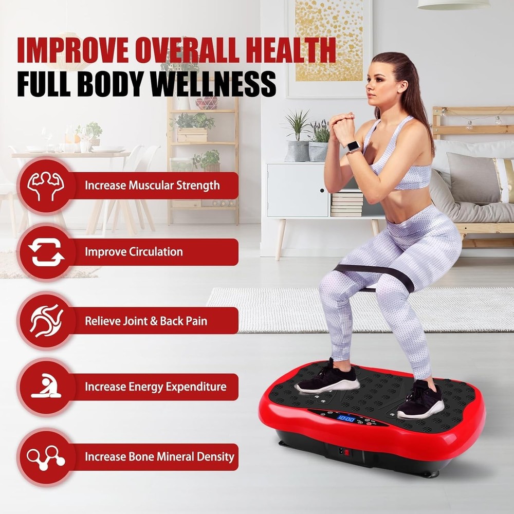 Portable Vibration Plate Exercise Machine with Resistance Bands & Remote Control