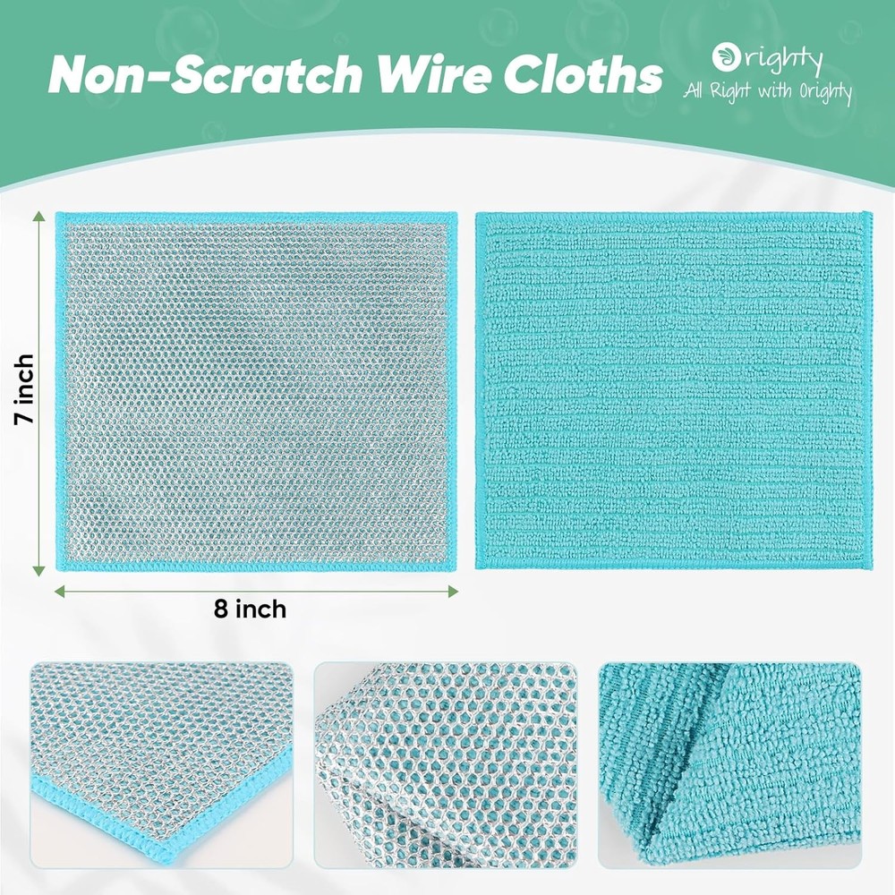 Multipurpose Wire Dishwashing Rag 12 Pcs,Upgraded Double-Layer Non-Scratch7"x8"
