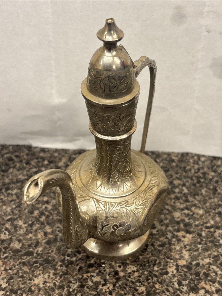 Vintage Solid Brass Mini Teapot; India; 5.5"