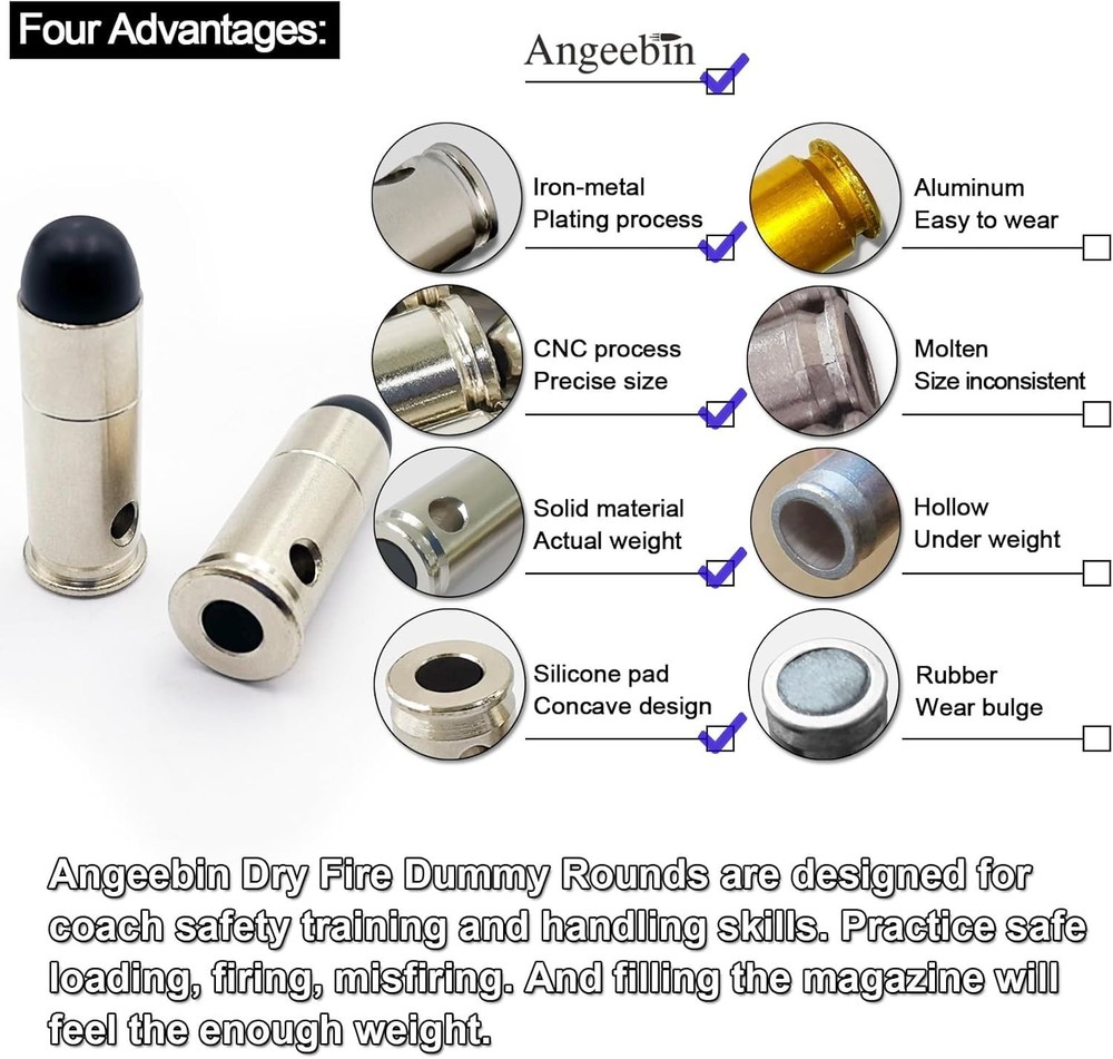 .45 LC Training Snap Caps - Durable Dummy Rounds for Dry Fire Safety Practice