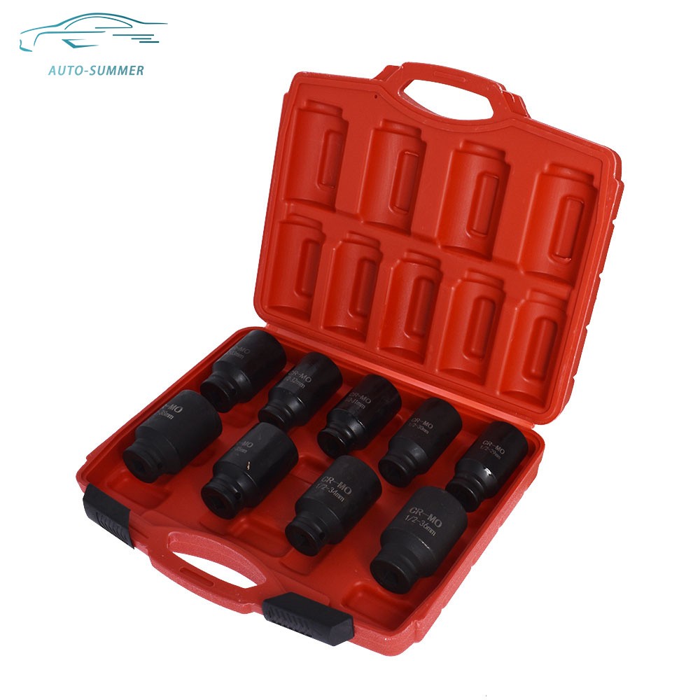 1/2" Drive Metric Axle Hub Nut Socket 9pcs 29-38mm Deep Impact Socket Tool Kit