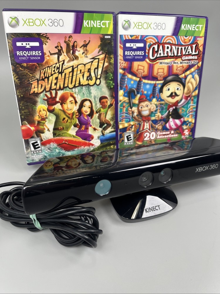 Xbox 360 Kinect Sensor 2 Game Bundle Kinect Adventures & Carnival Games TESTED
