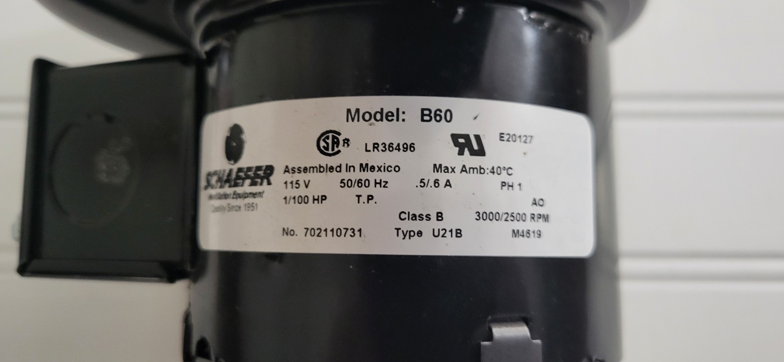 Schaefer Squirrel Cage Blower Model B60