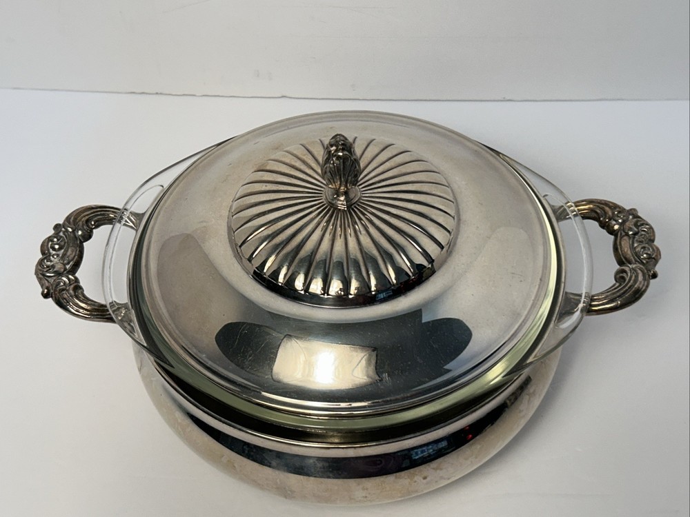Raimond MCM Silverplate Covered Casserole W/Pyrex Glass Insert A-AA Vintage 60s