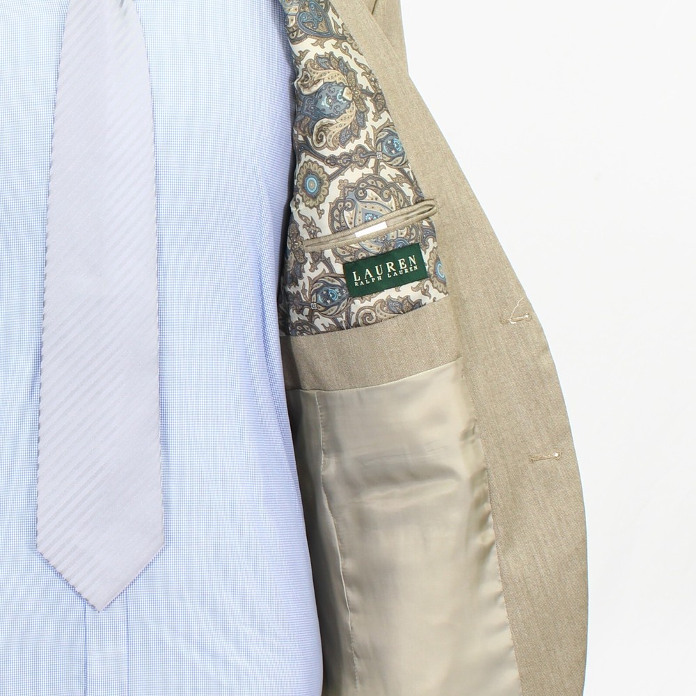Ralph Lauren 42R Beige Sport Coat Blazer Jacket Solid 2B Polyester