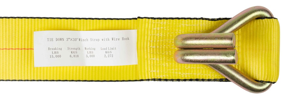 (12 Pack) 3"X30' Winch Straps w/wire hook, WLL 5000 Flatbed Tie Down Strap