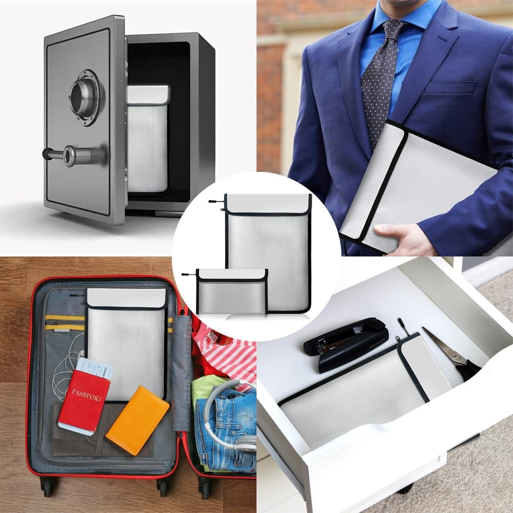 Fireproof Waterproof Document Bag - 2000℉ Protection, Upgraded Two Pockets, R...