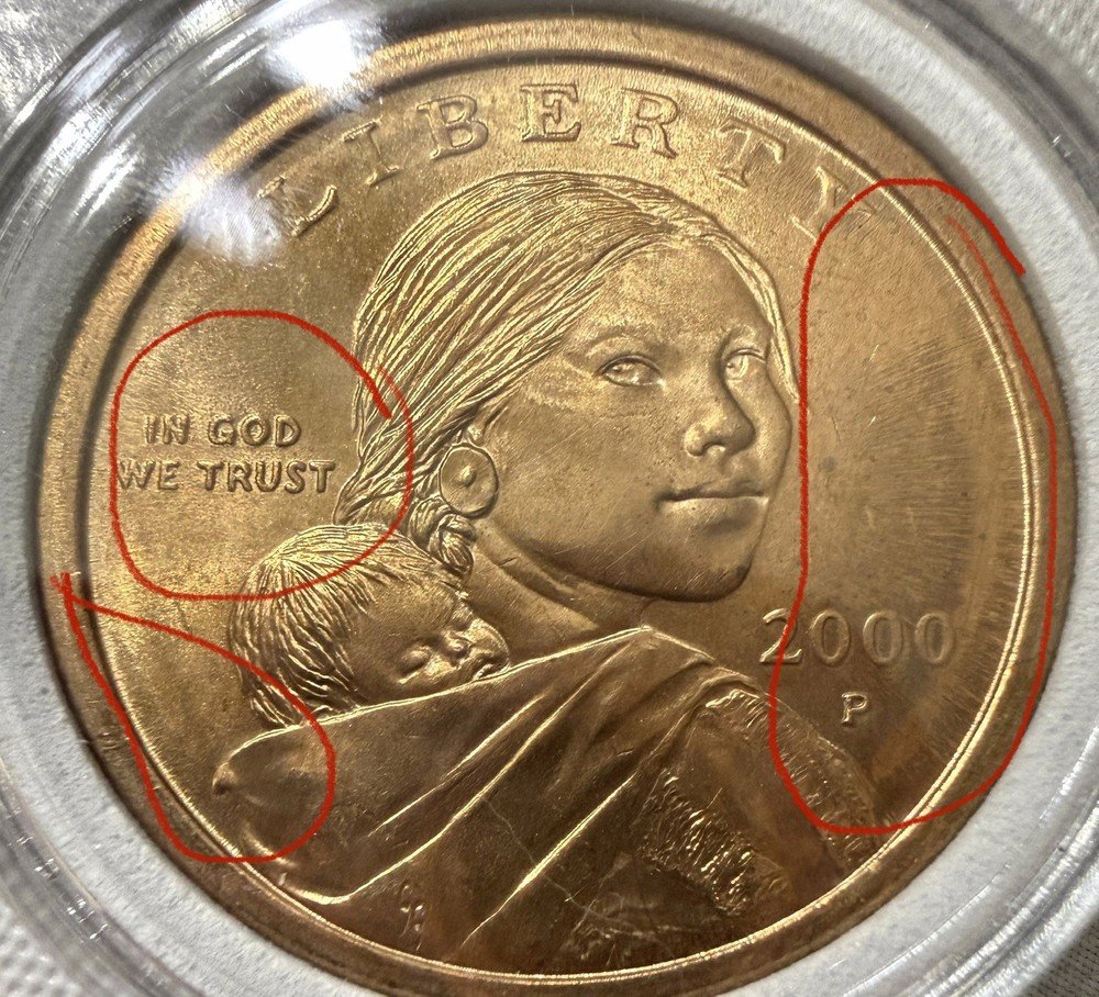 2000-P Sacagawea Dollar "Slightly Wounded Eagle" Error; DDO IGWT