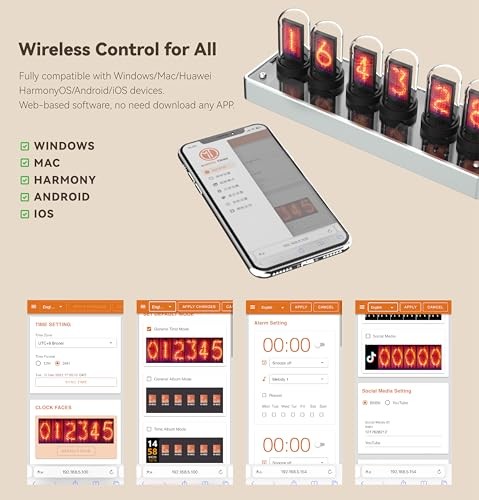 IPS Nixie Tube Clock, Electronic Desk Clock, 6-Bit IPS LCD Screen, Cool Desk