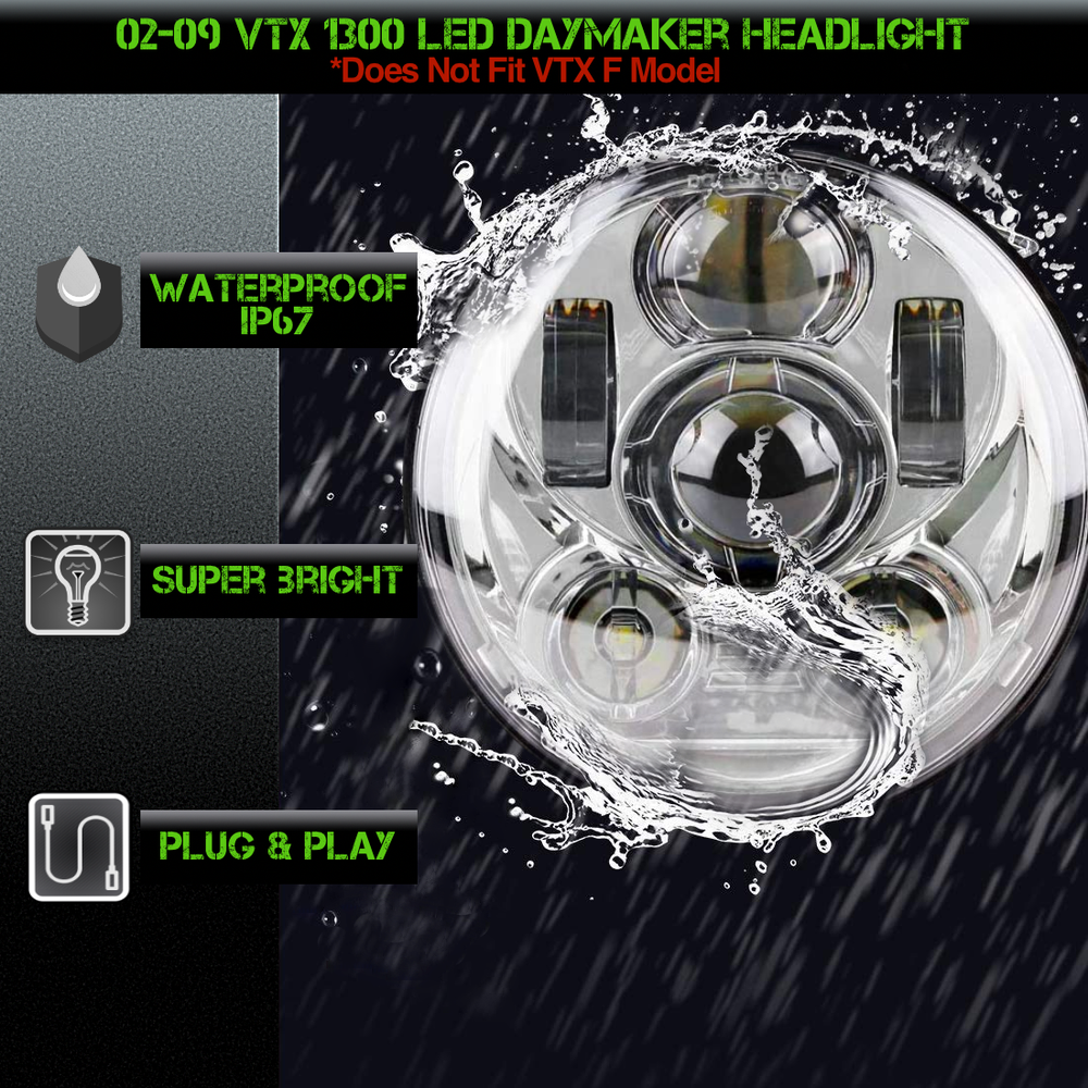 Honda VTX 1300 Chrome Daymaker LED Headlight and Bracket