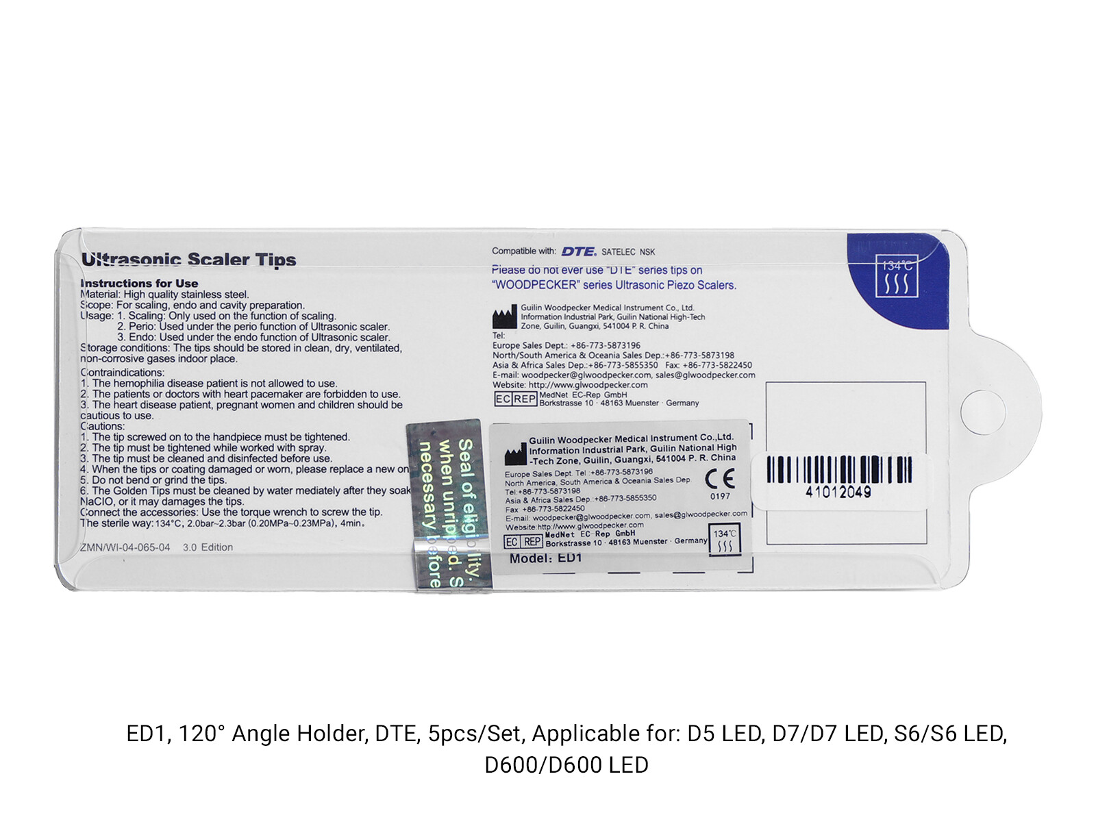 Woodpecker Dental Ultrasonic Piezo Scaler Tips for DTE SATELEC Handpiece, 5pcs
