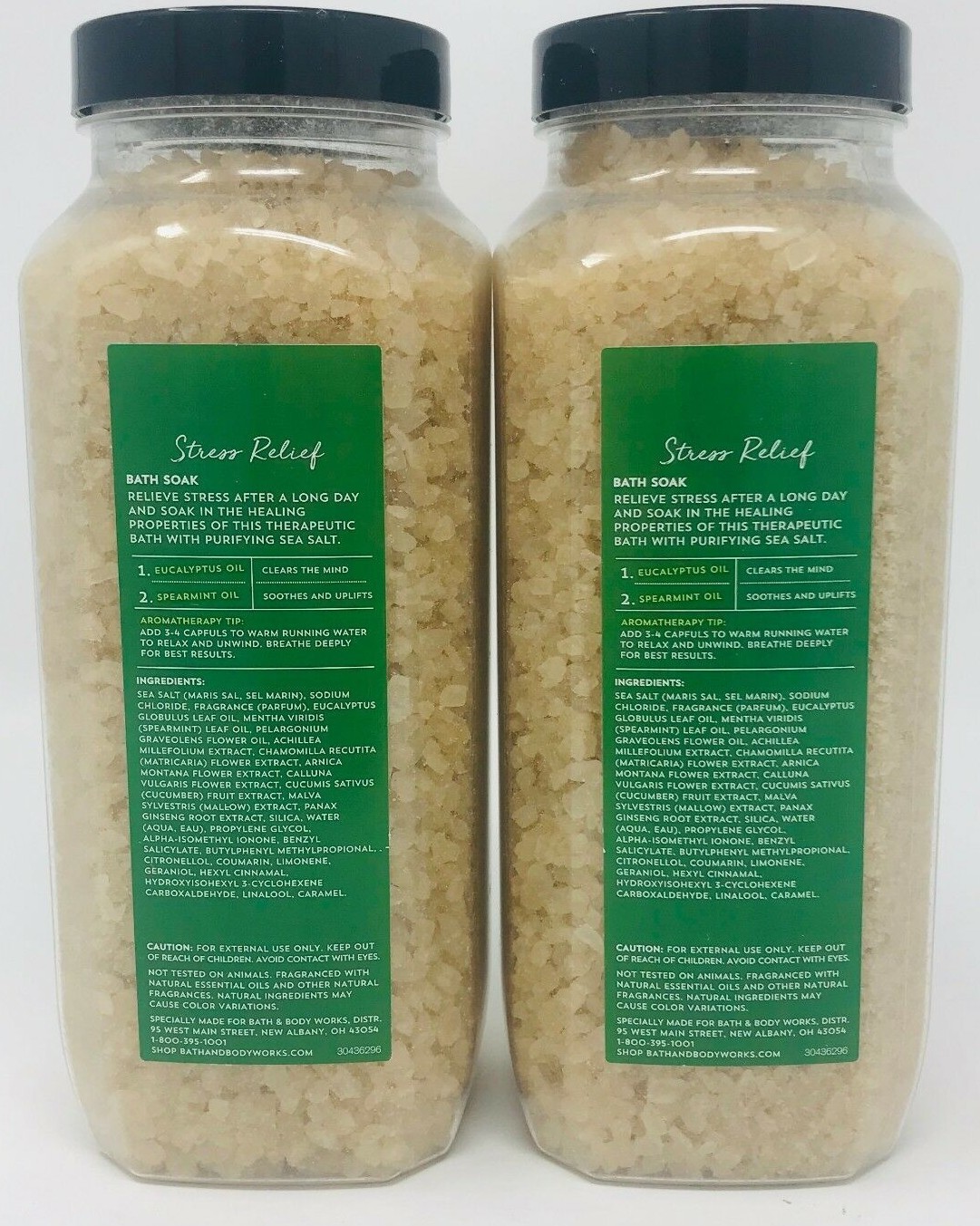 2 BATH & BODY WORKS AROMATHERAPY STRESS RELIEF EUCALYPTUS BATH SOAK 17 OZ SALT