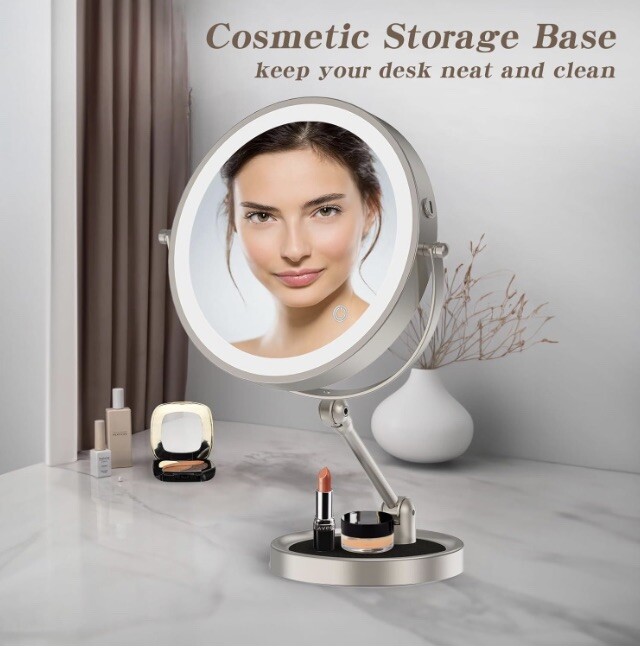Double-Sided Lighted Rechargeable Makeup Mirror 1x/10x magnification