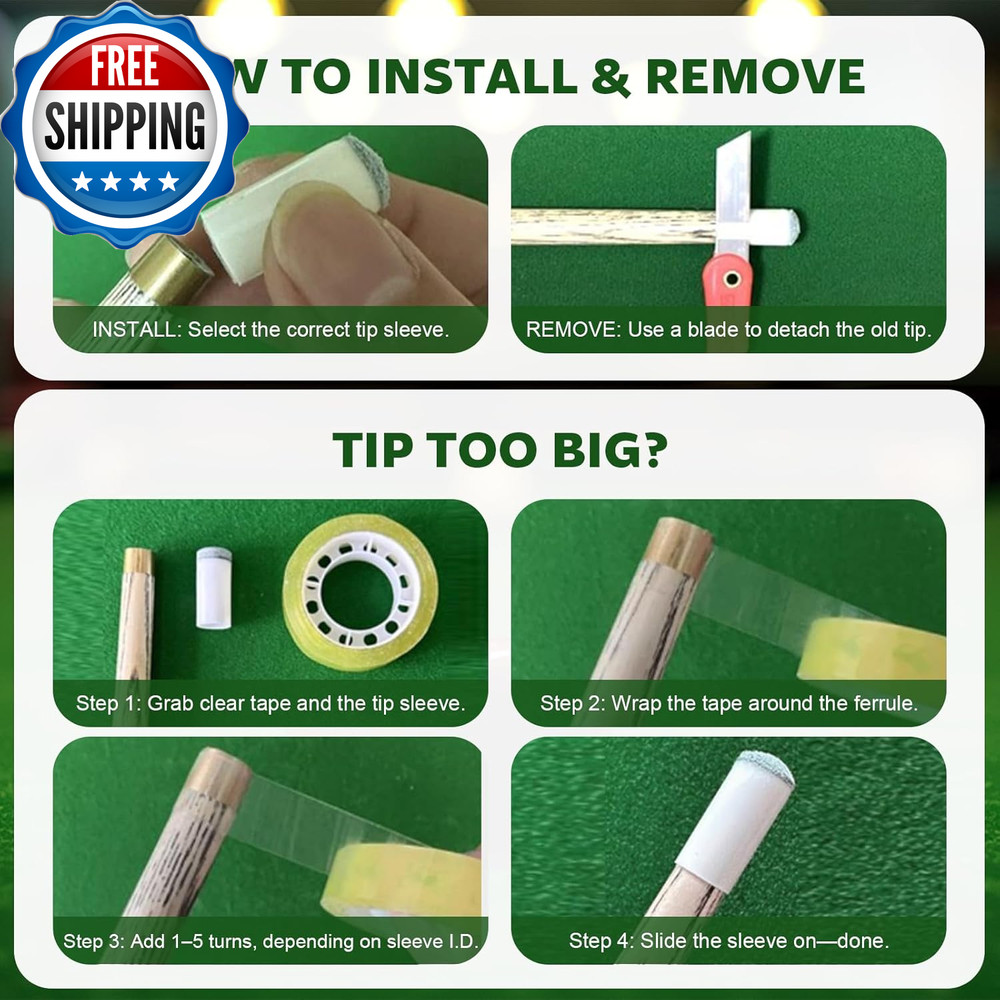 40Pcs Slip on Pool Cue Tips Replacement Kit 4 Sizes Upgrade Pool Stick Tips...