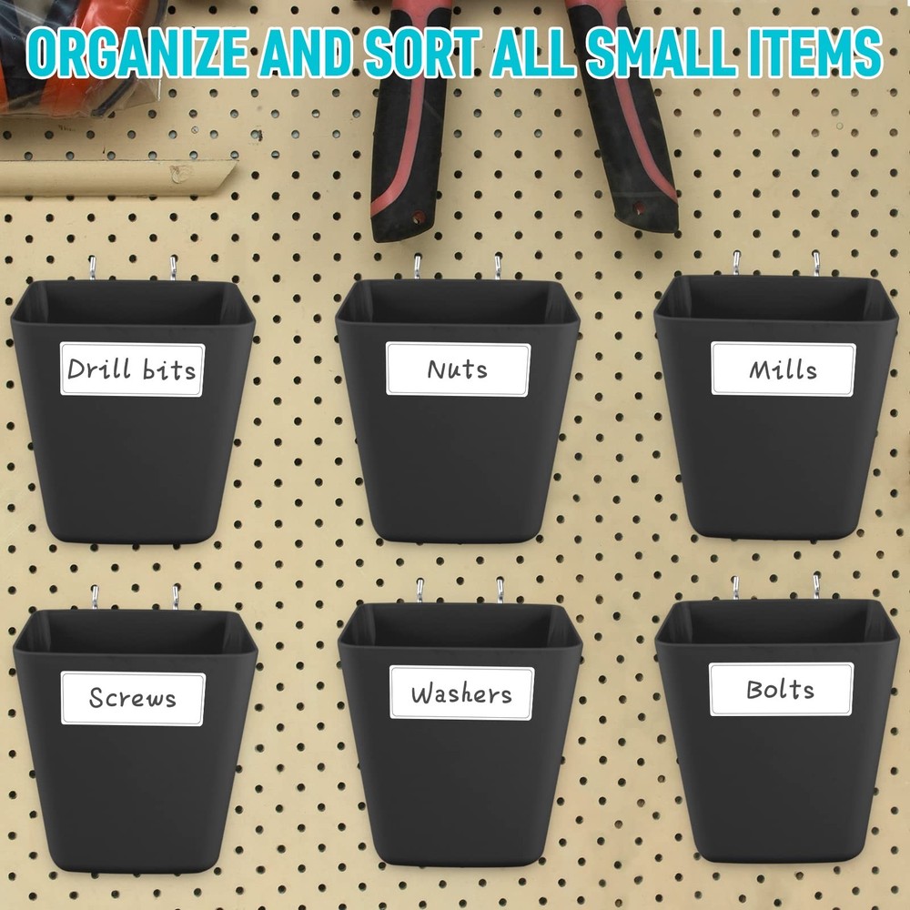 Large Pegboard Cups Peg Board Storage Bin 6 Pack with Hooks, Square Box Shape...