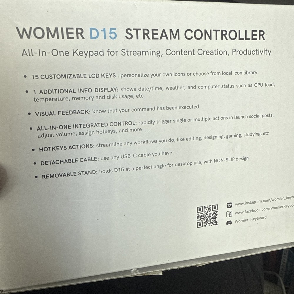 Womier D15 Stream Deck Live Content Creation Controller - Black 15 Keys