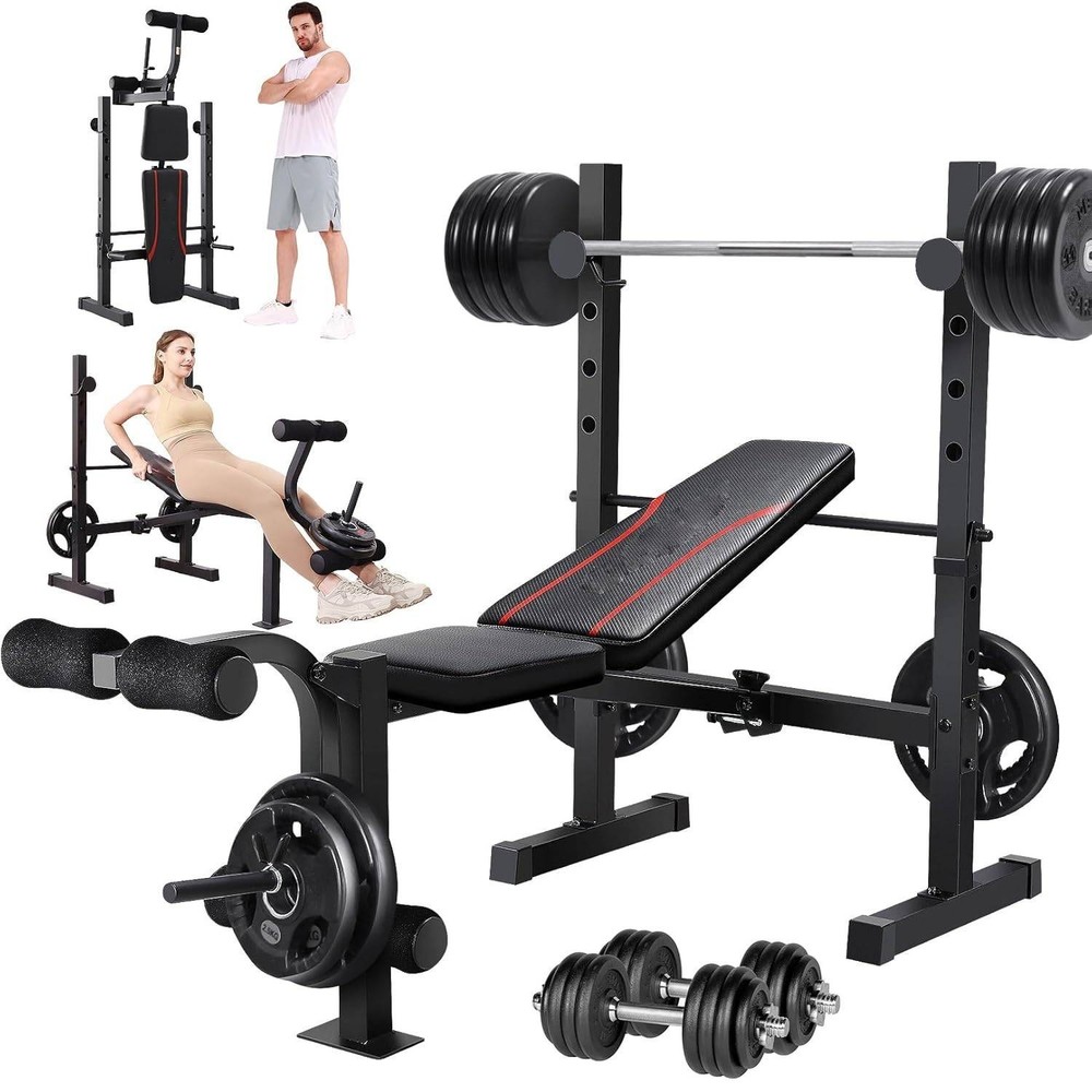 600LBS 8in1 Multi-Function Weight Bench with Squat Rack Adjustable for Home Gym