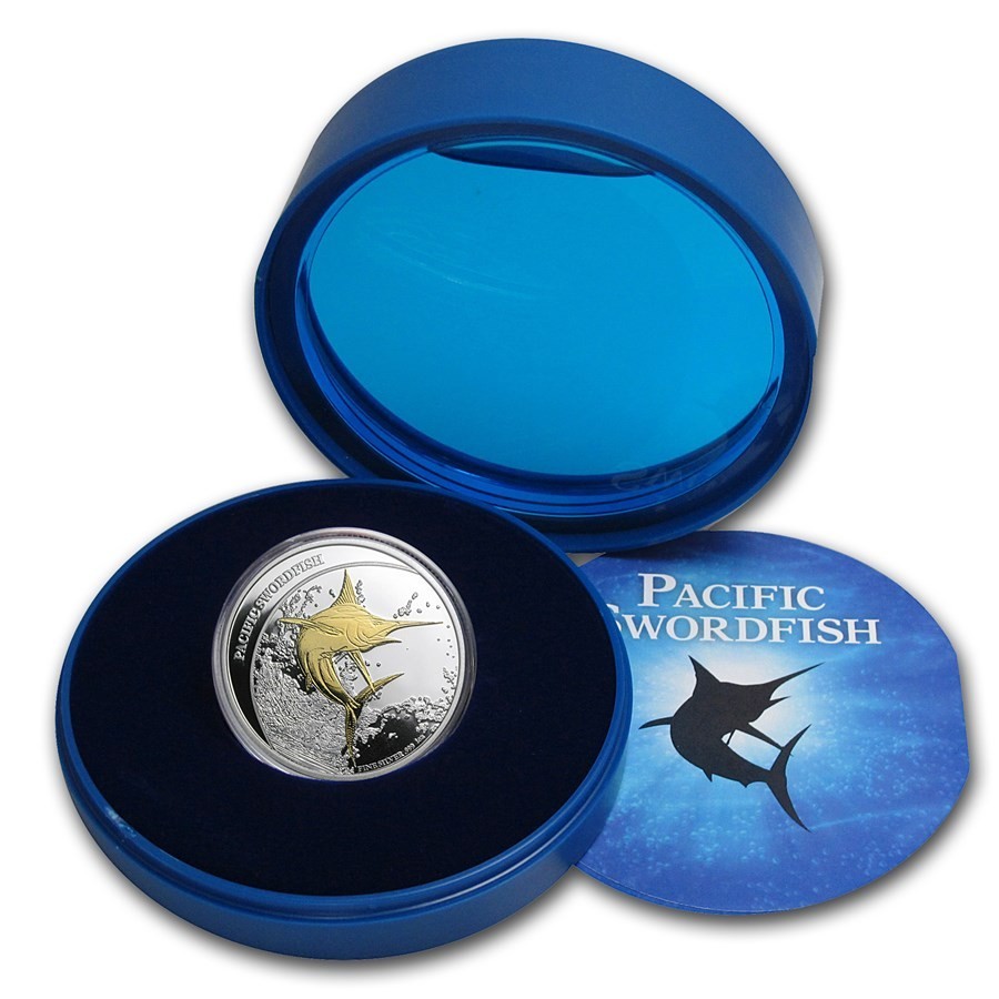 2011 Fiji 1 oz Silver $2 Gilded Pacific Swordfish