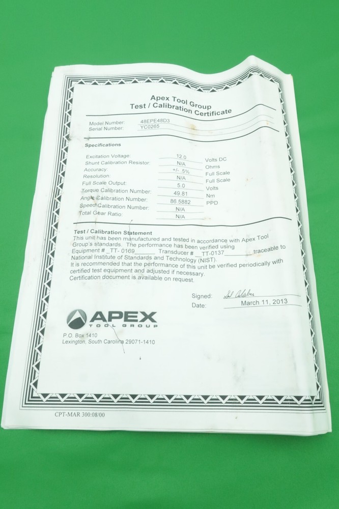Cleco 48EPE48D3 Electronically Controlled Nutrunner 3/8" Apex Tool Group USA