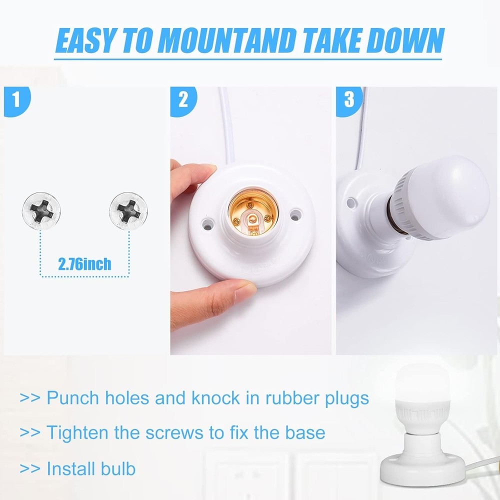 1 Pcs 9.84 Ft Light Socket with Cord E26/ E27 Light Bulb Socket with On/Off Swit