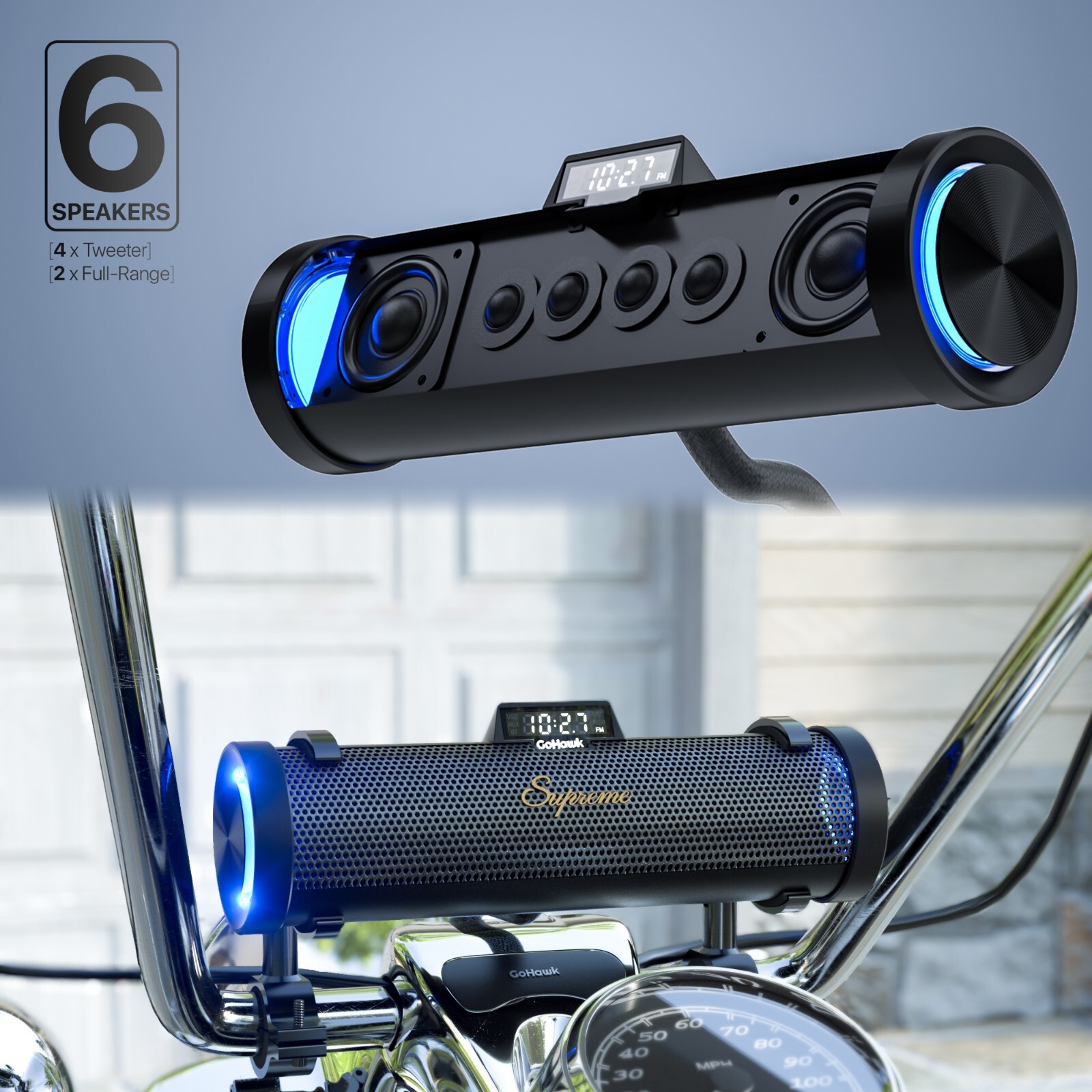 Waterproof Bluetooth Motorcycle Stereo 6 Speaker Soundbar Audio Radio MP3 System