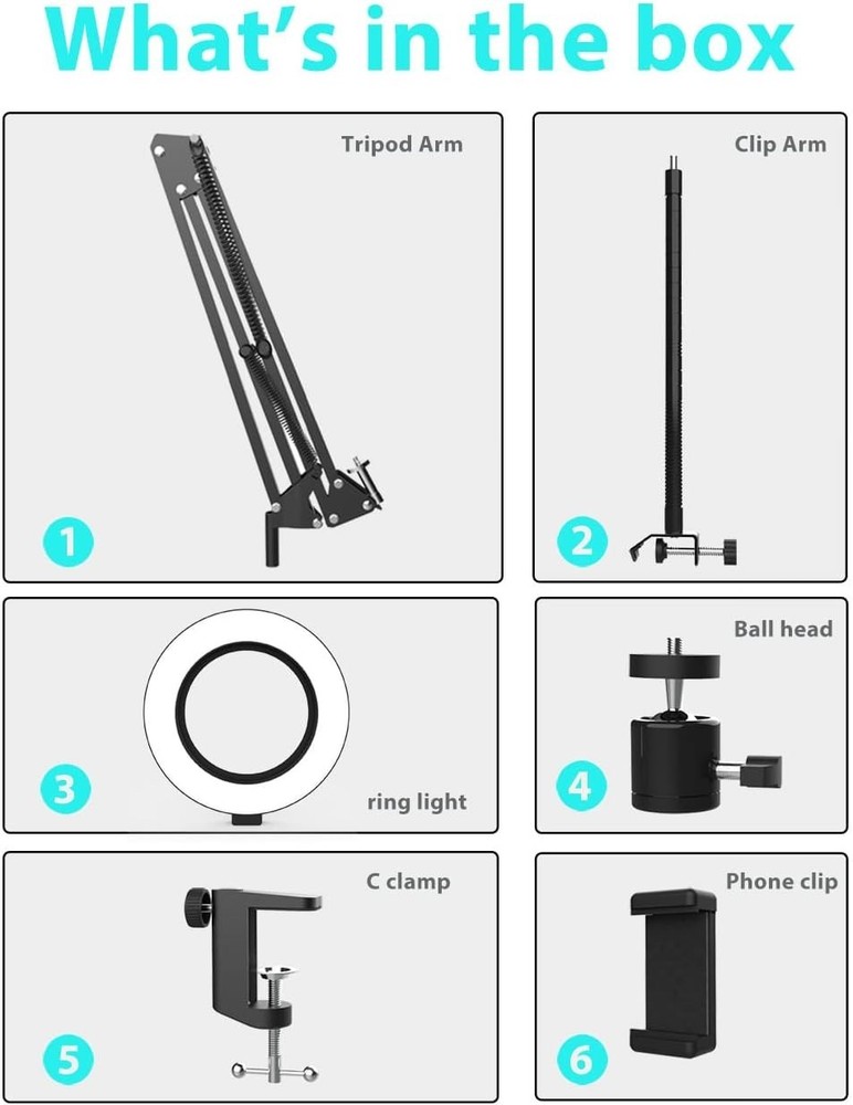 Overhead Camera Mount with Ring Light, Flexible Articulating Phone Arm Stand ...