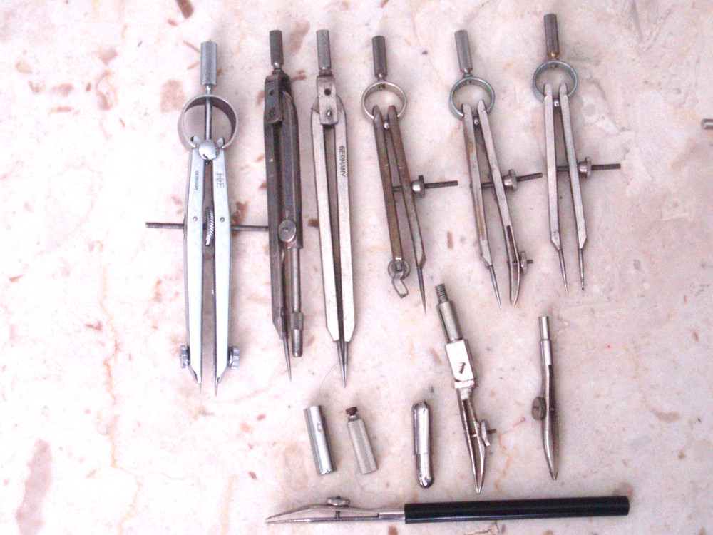 Vintage Compass Lot Drafting Engineering Tools Pickett, Ionic, Post, Germany