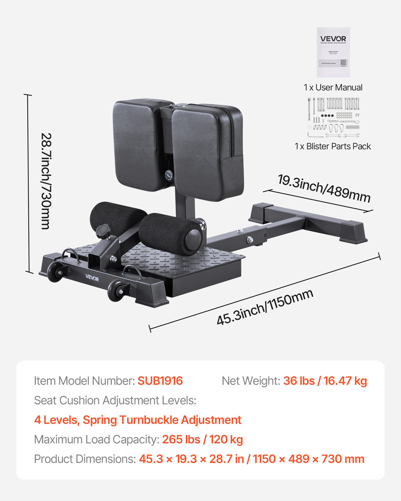 VEVOR Sissy Squat Machine Easy Setup & Foldable Glutes Workout Exercise Machine