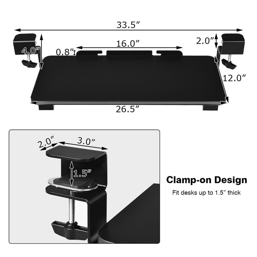 Keyboard Tray Under Desk Clamp-On Retractable Platform Computer Drawer