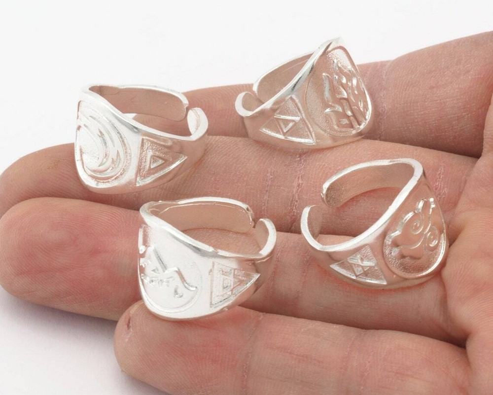 Four Elements Symbol Embossment Ring Adjustable Shiny silver Brass (6-10US)4671