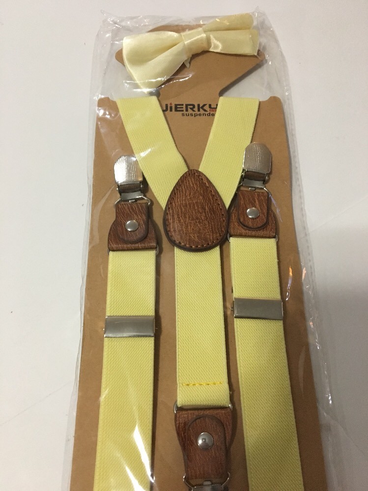 JIERKU Kids Clip On Suspenders Pre Tied Bow Tie Suspenders/Bow Tie Yellow
