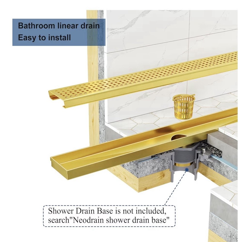 24" Linear Shower Floor Drain | Brushed Brass