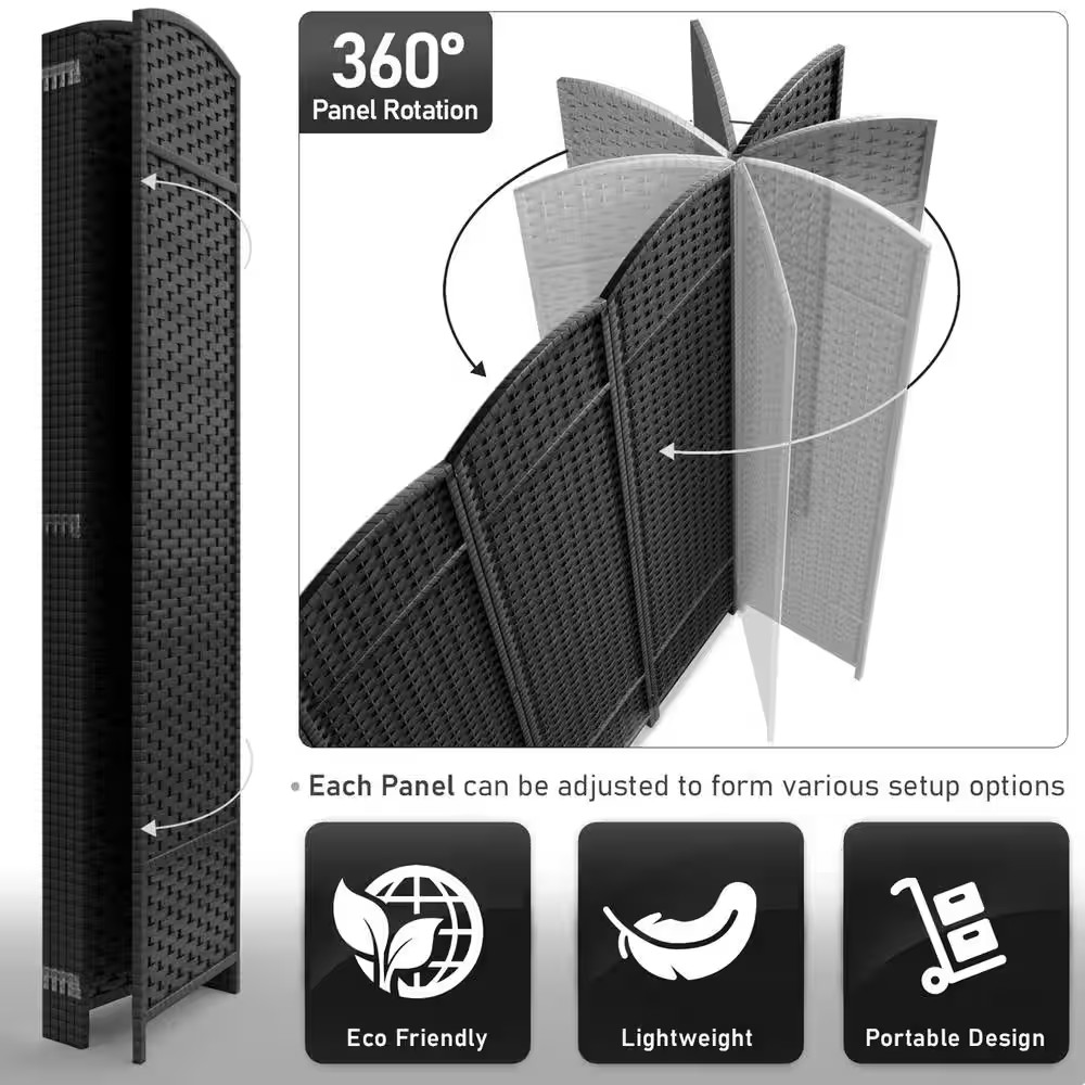 6-Panel Room Divider 6 Ft. Tall, Extra Wide Double Hinged Privacy Screen Panels,