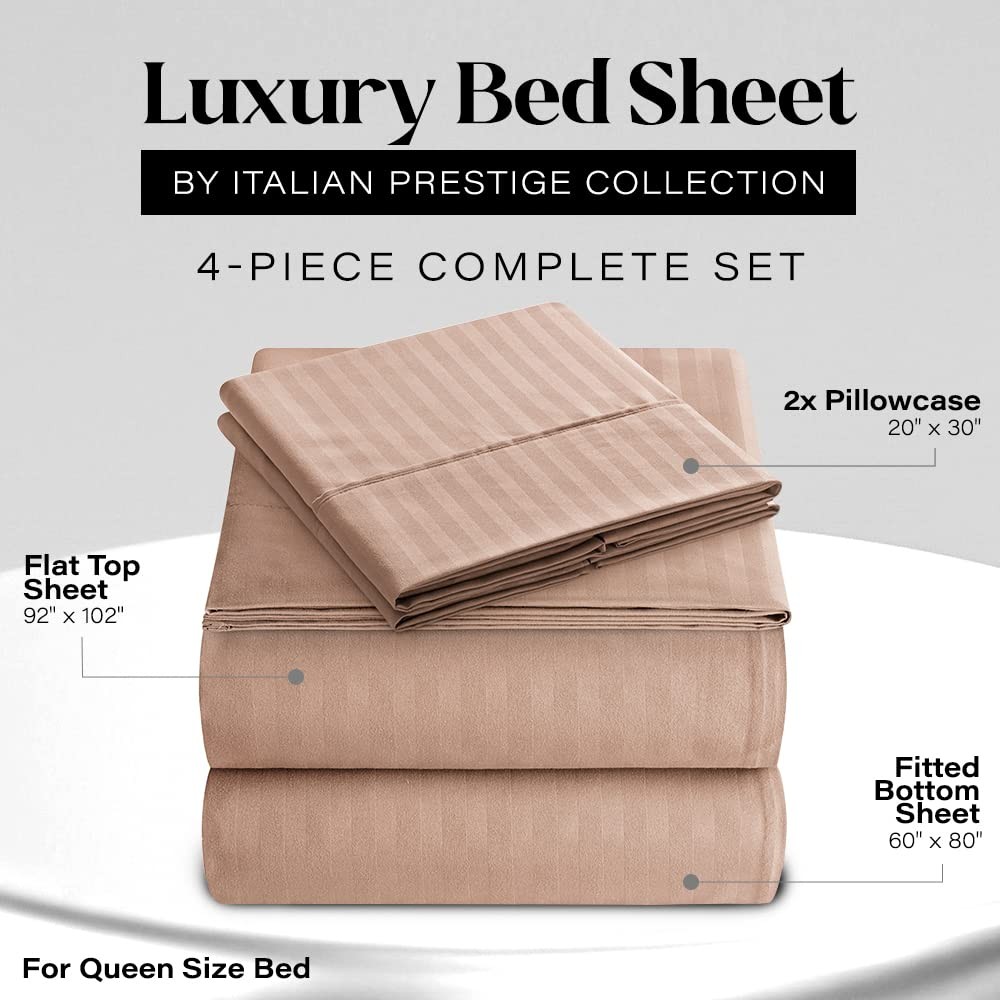 Queen Sheet Set - 4-Piece Striped Queen Size Bed Sheets - Soft & Cooling Deep...