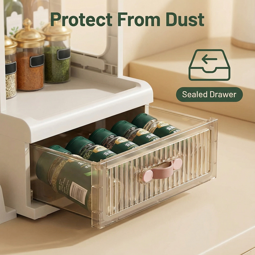 3-Tier Spice Rack, Solid Side Large Capacity Storage Box for Cabinet/Countertop