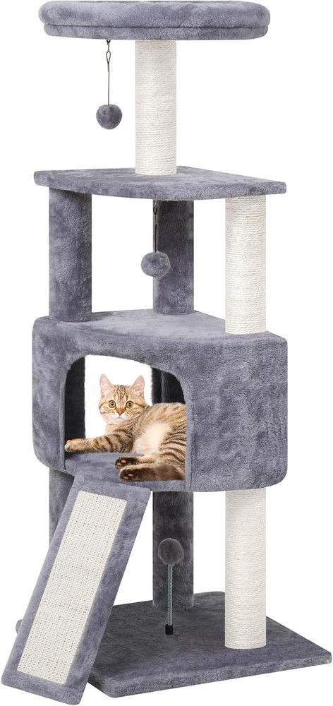 Multi-Level 45" Cat Tree Tower with Condo, Scratching Post & Toys - Grey