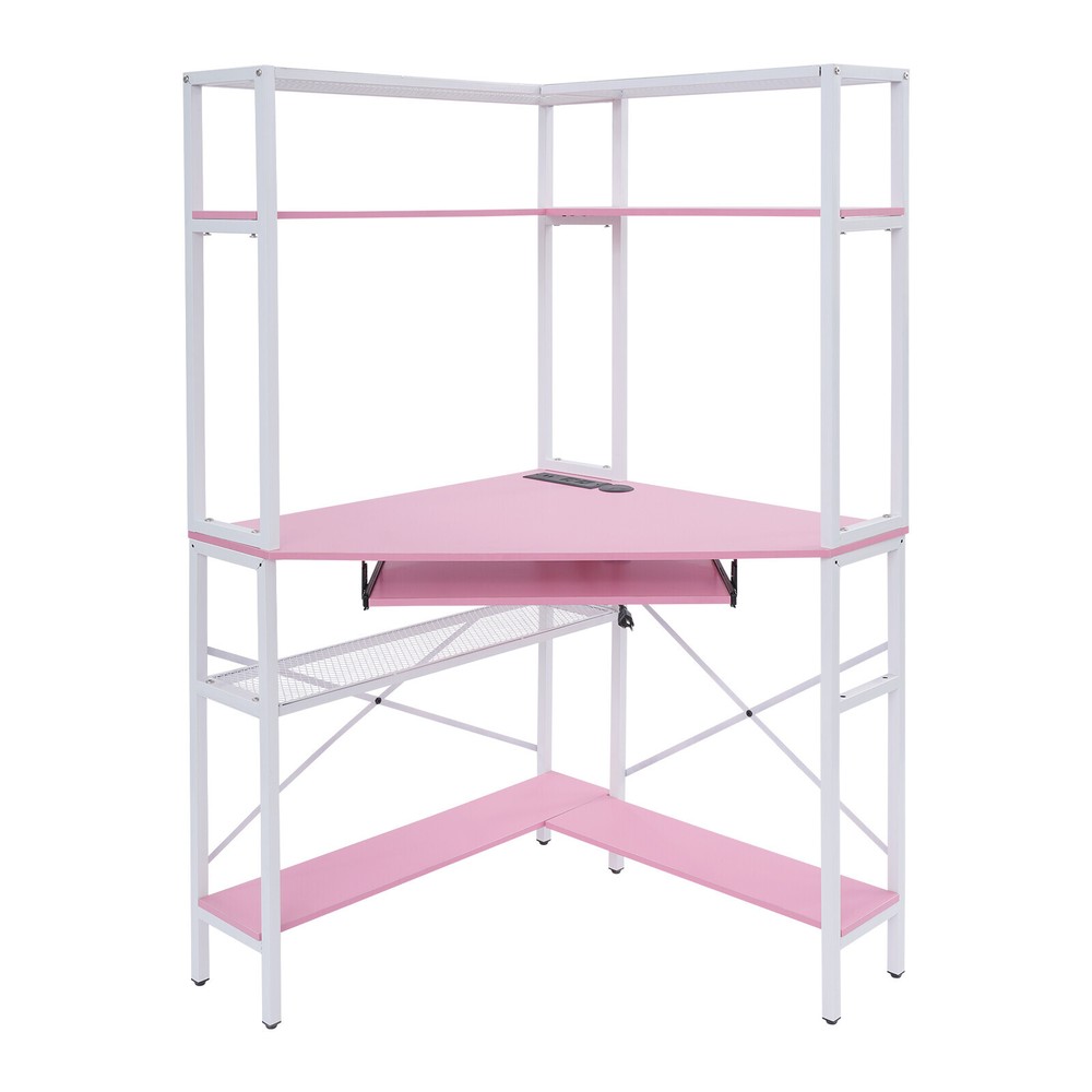 Corner Desk, Corner Computer Desk with Power Outlets, Corner Computer Desk