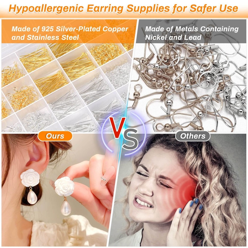 Hypoallergenic Earring Making Kit, Modacraft 2000Pcs Earring Making Supplies ...
