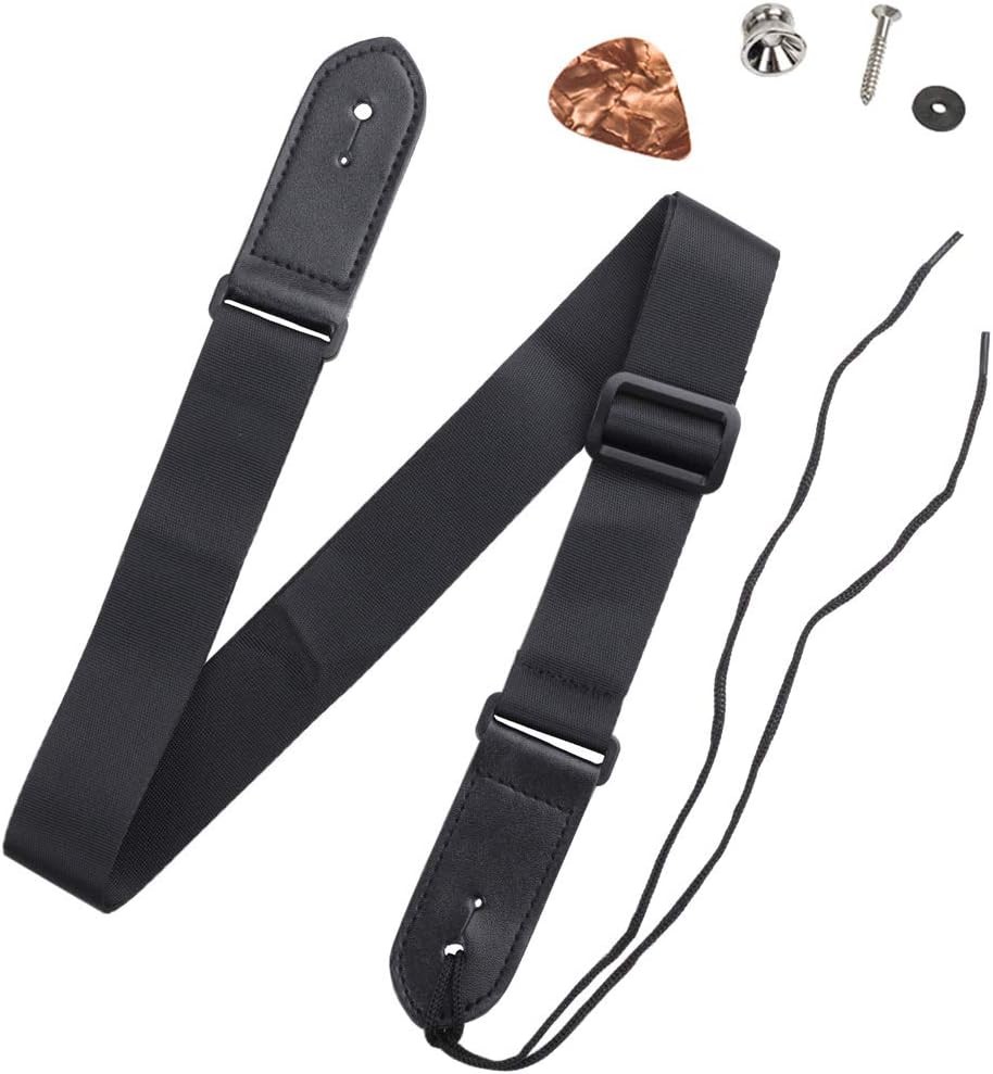 Simple Black Adjustable Genuine Leather Metal Hook Ukulele Strap Strong Back ...