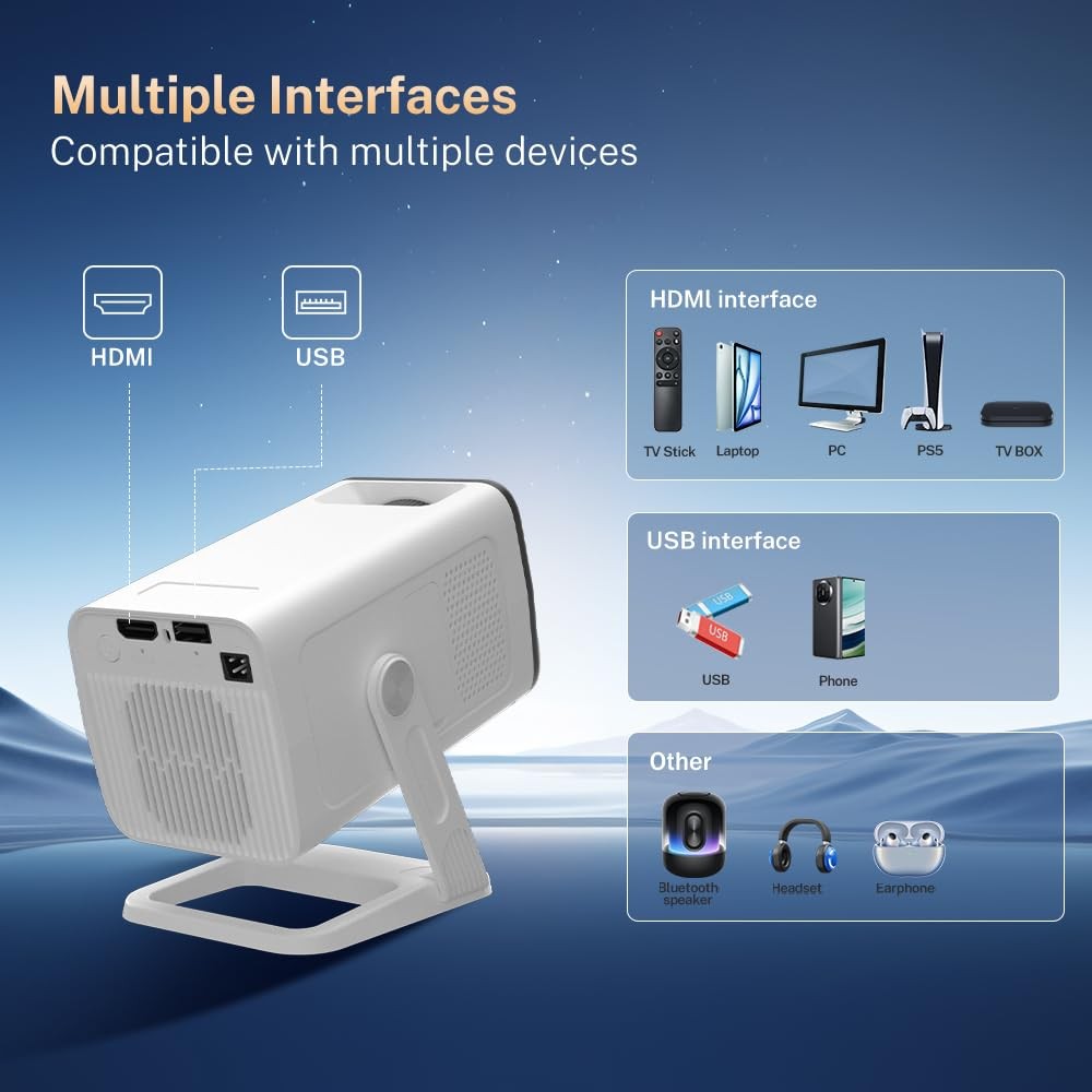 Mini Projector with WiFi 6 and Portable Small, VisualCube 300 White