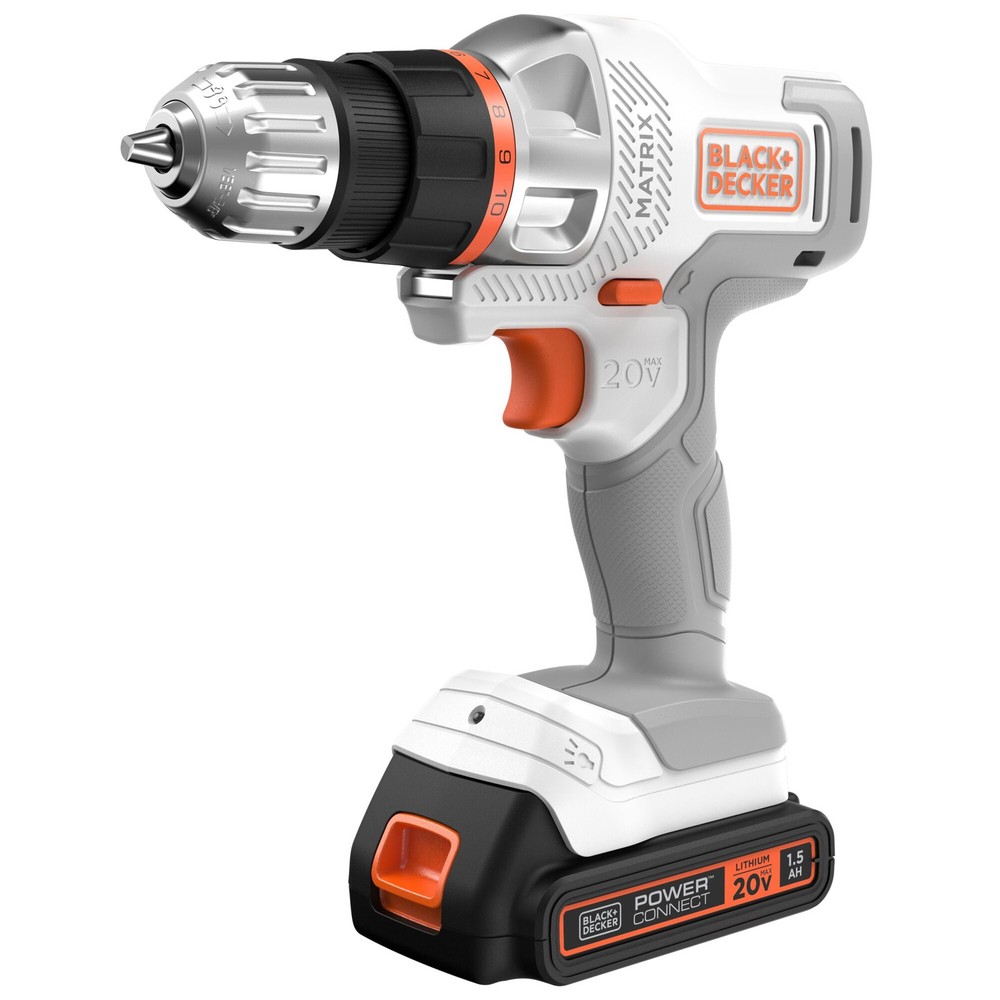BLACK+DECKER 20V MAX Matrix Cordless Drill/Driver Kit, White - BDCDMT120WC1FF