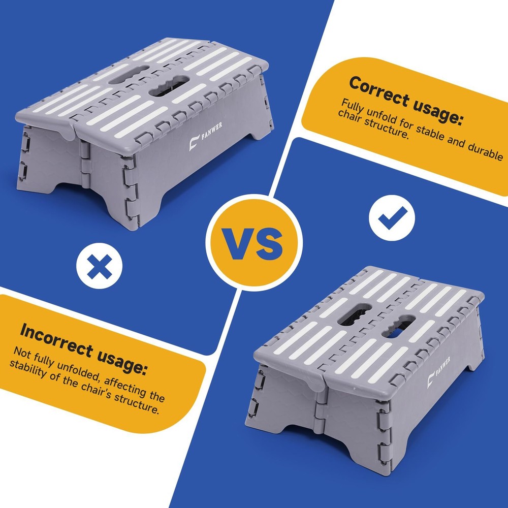 Fanwer 5 inch Portable Folding Step Stool Safe & Stable Foldable Stepping S...