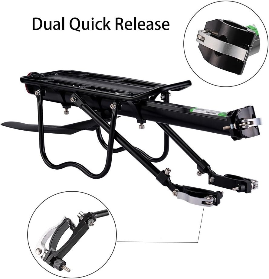 Universal Bike Cargo Rack - Adjustable Rear Rack with Quick Release & Fender